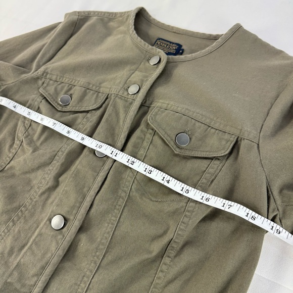 Pendleton Cotton Chino Collarless Khaki green button down jacket women’s medium - Picture 7 of 9